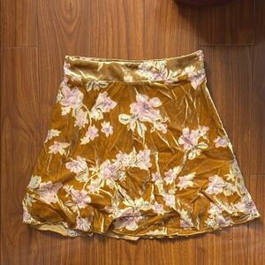 Free People Yellow Floral Velvet Mini Skirt